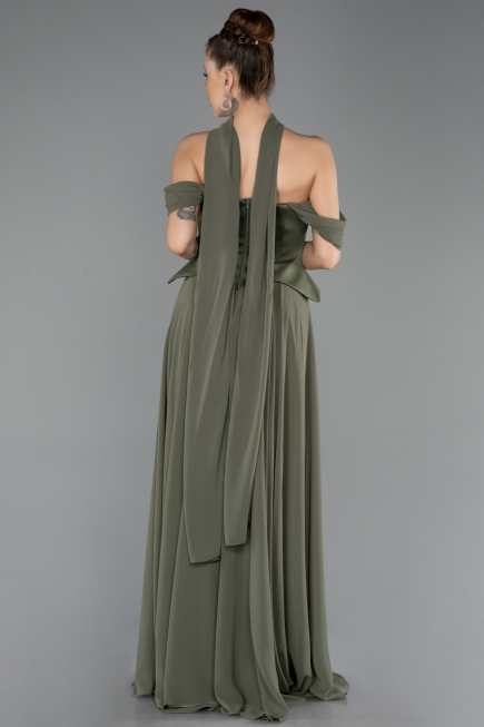Robe de Soirée Longue Mousseline Kaki ABU5327
