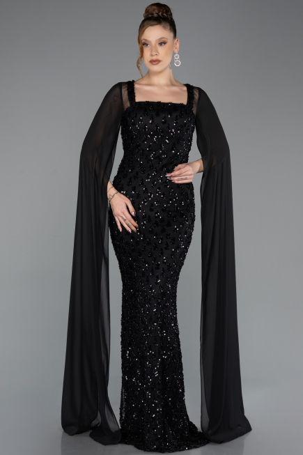 Robe de Soirée Longue Squameuse Noir ABU5589