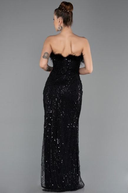 Robe de Soirée Longue Perlé Noir ABU5590