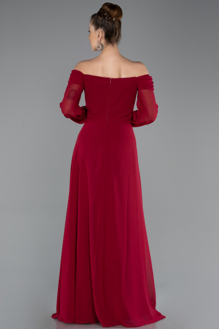 Robe de Soirée Longue Mousseline Rouge Bordeaux ABU5591
