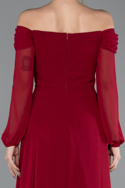 Robe de Soirée Longue Mousseline Rouge Bordeaux ABU5591