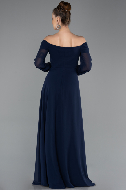 Robe de Soirée Longue Mousseline Bleu Marine ABU5591