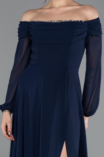 Robe de Soirée Longue Mousseline Bleu Marine ABU5591