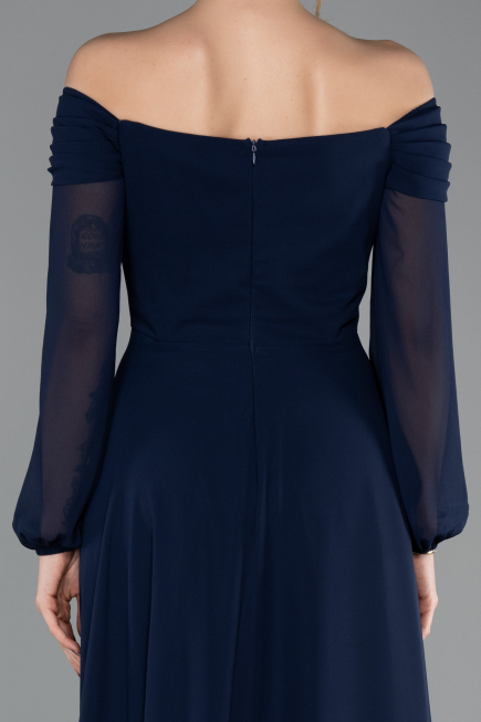 Robe de Soirée Longue Mousseline Bleu Marine ABU5591