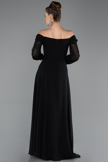 Robe de Soirée Longue Mousseline Noir ABU5591