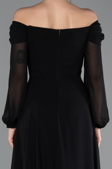 Robe de Soirée Longue Mousseline Noir ABU5591