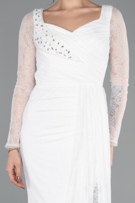 Robe de Soirée Longue Dantelle Blanc ABU5588