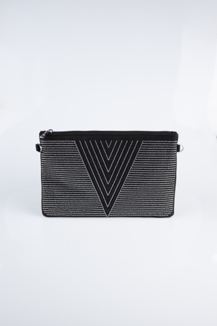 Sac de Soirée Pochette Couleur daim Noir-Argent KC414