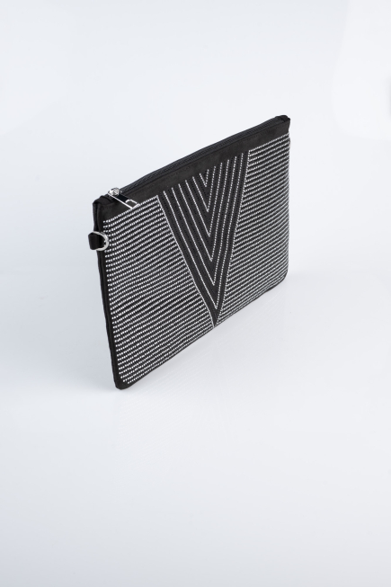 Sac de Soirée Pochette Couleur daim Noir-Argent KC414