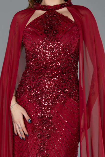 Robe de Soirée Longue Rouge Bordeaux ABU5595