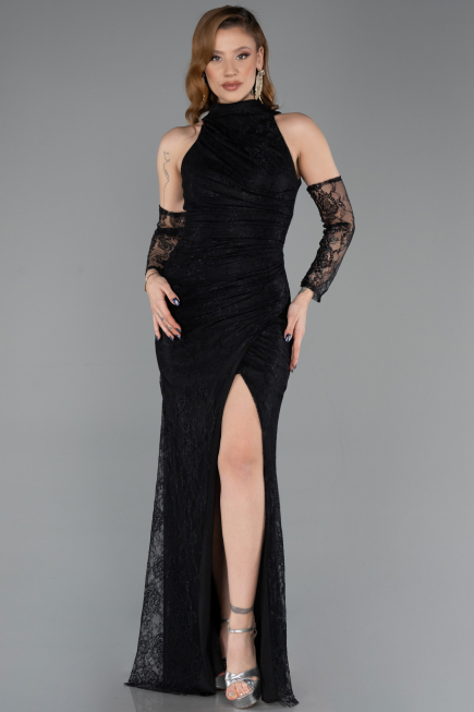 Robe Queue de Poisson Longue Dantelle Noir ABU5598