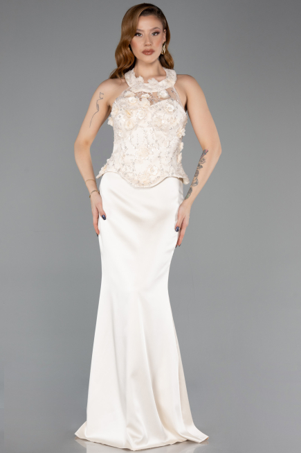 Robe de Soirée Longue Satin Or ABU5601