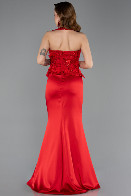 Robe de Soirée Longue Satin Rouge ABU5601