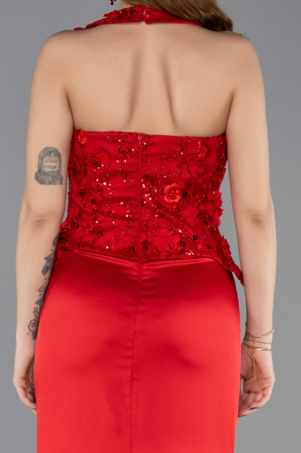 Robe de Soirée Longue Satin Rouge ABU5601