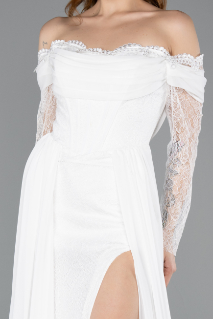 Robe de Soirée Longue Mousseline Blanc ABU5602