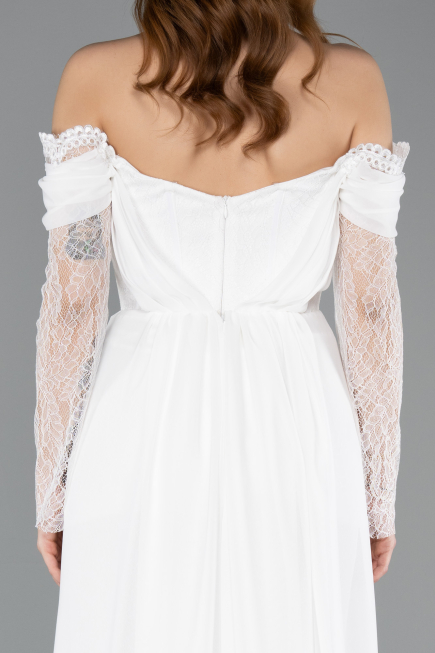 Robe de Soirée Longue Mousseline Blanc ABU5602