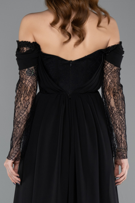 Robe de Soirée Longue Mousseline Noir ABU5602
