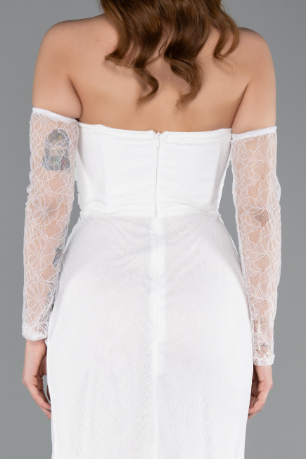 Robe de Soirée Longue Dantelle Blanc ABU5603