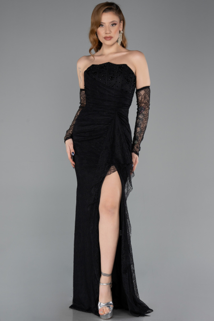 Robe de Soirée Longue Dantelle Noir ABU5603