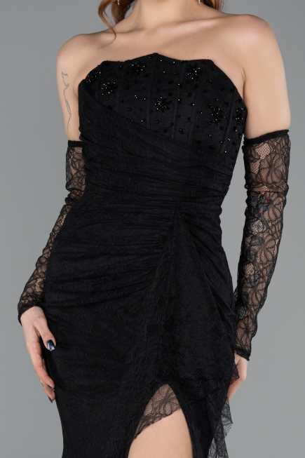 Robe de Soirée Longue Dantelle Noir ABU5603