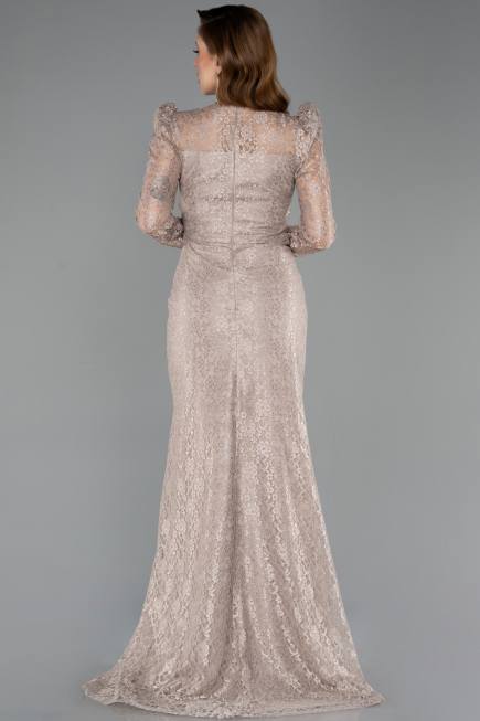 Robe de Soirée Longue Dantelle Vison ABU5604