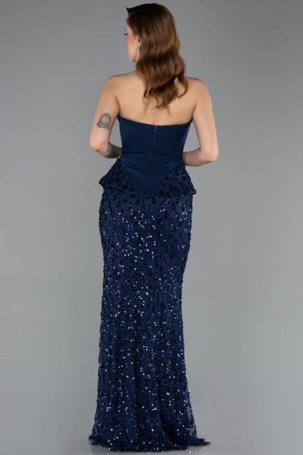 Robe Queue de Poisson Longue Dantelle Bleu Marine ABU5612