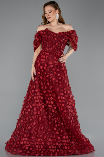 Robe de Soirée Longue Rouge Bordeaux ABU5611