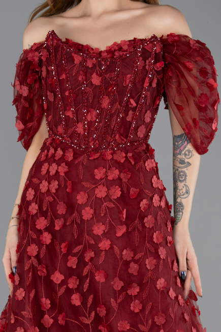 Robe de Soirée Longue Rouge Bordeaux ABU5611
