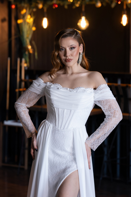 Robe de Soirée Longue Mousseline Blanc ABU5602