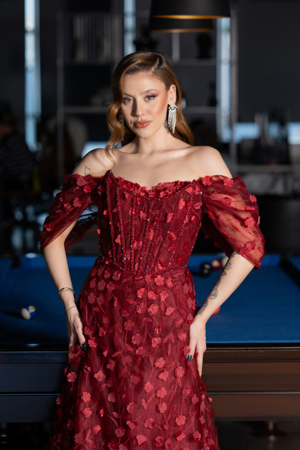 Robe de Soirée Longue Rouge Bordeaux ABU5611