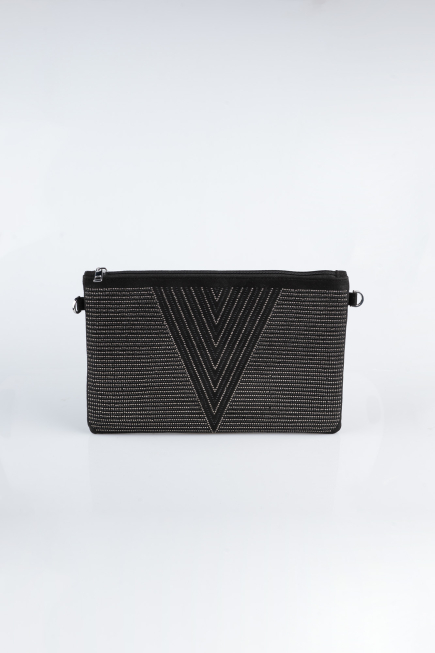 Sac de Soirée Pochette Couleur daim Noir-Platine KC414