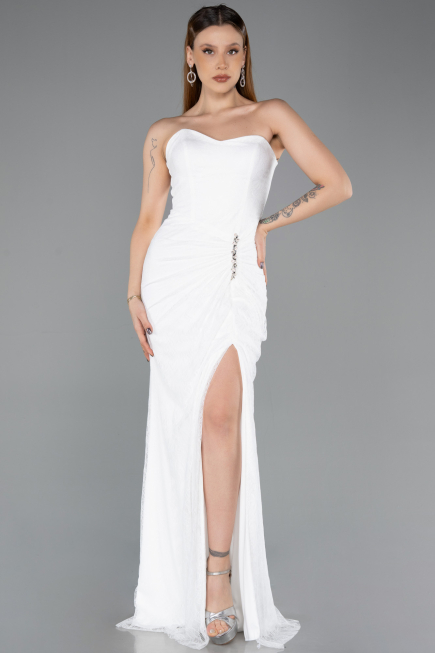 Robe de Soirée Longue Dantelle Blanc ABU5614