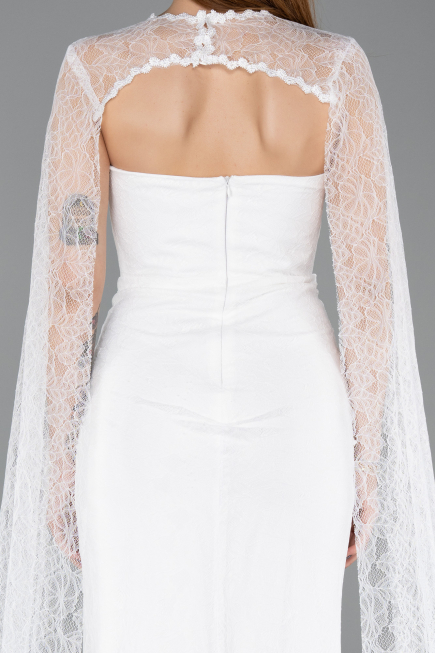 Robe de Soirée Longue Dantelle Blanc ABU5614