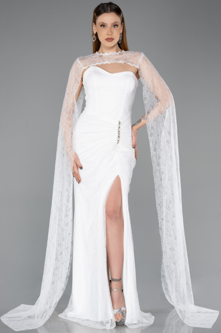 Robe de Soirée Longue Dantelle Blanc ABU5614