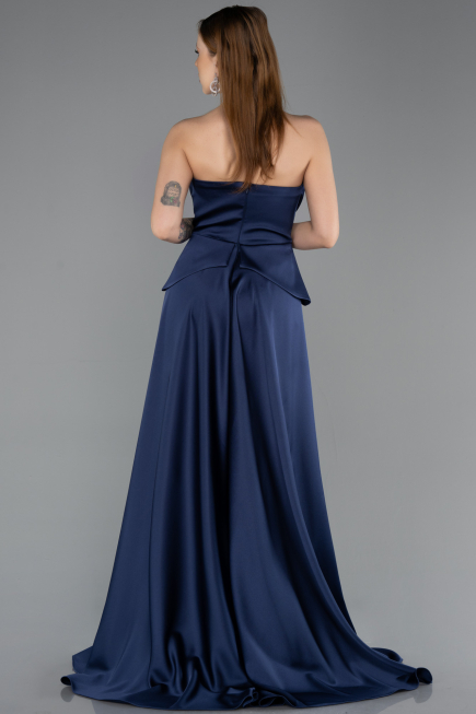 Robe de Soirée Longue Dantelle Bleu Marine ABU5615