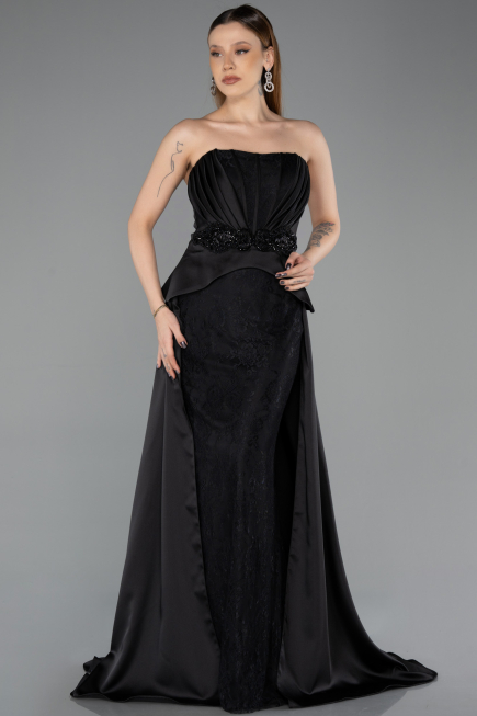 Robe de Soirée Longue Dantelle Noir ABU5615