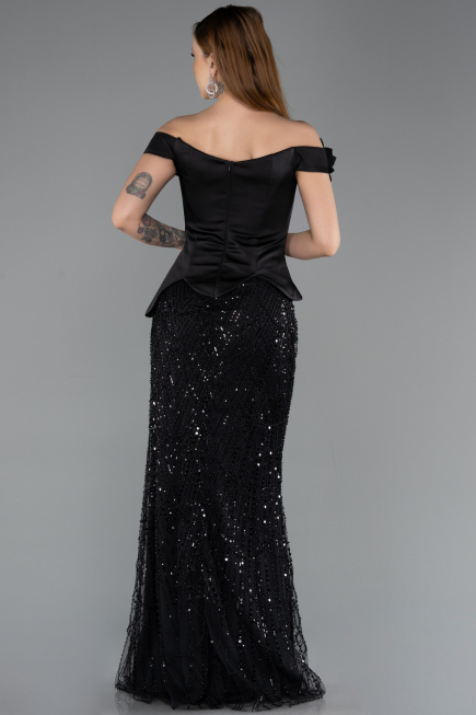 Robe de Soirée Longue Perlé Noir ABU5616