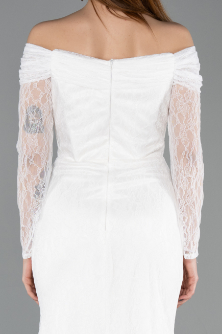 Robe de Soirée Longue Dantelle Blanc ABU5617