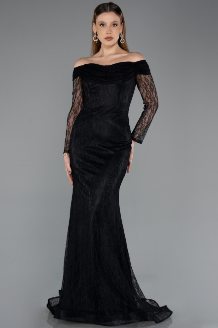 Robe de Soirée Longue Dantelle Noir ABU5617