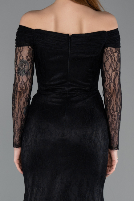 Robe de Soirée Longue Dantelle Noir ABU5617