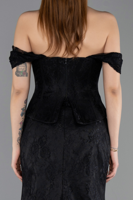 Robe de Soirée Longue Dantelle Noir ABU5609