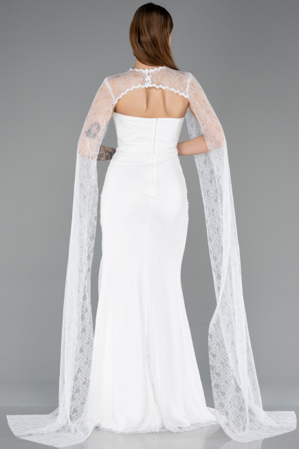 Robe de Soirée Longue Dantelle Blanc ABU5614