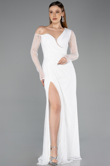Robe de Soirée Longue Dantelle Blanc ABU5618