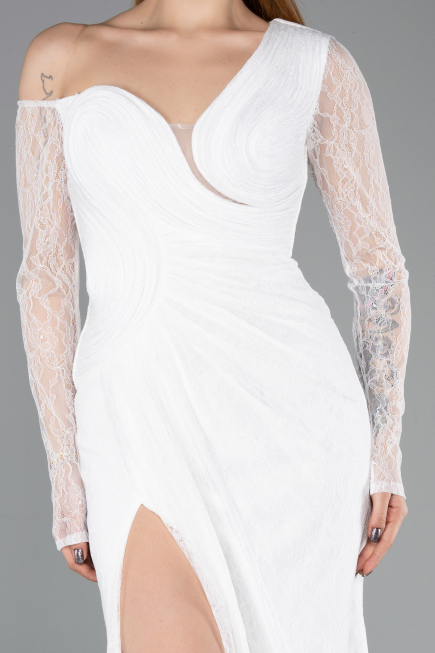 Robe de Soirée Longue Dantelle Blanc ABU5618