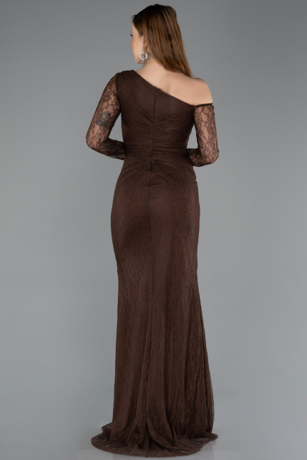 Robe de Soirée Longue Dantelle Brun ABU5618
