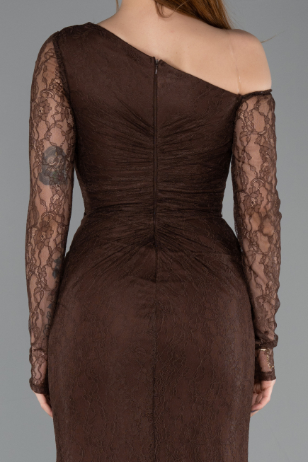 Robe de Soirée Longue Dantelle Brun ABU5618