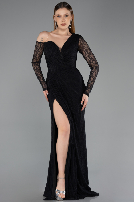 Robe de Soirée Longue Dantelle Noir ABU5618