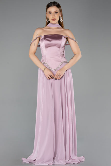 Robe de Soirée Longue Mousseline Poudre ABU5619