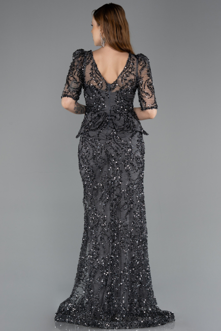 Robe de Soirée Longue Squameuse Anthracite ABU5621