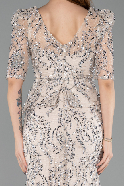Robe de Soirée Longue Squameuse Beige ABU5621